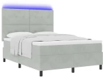 vidaXL Κρεβάτι Box Spring με Στρώμα & LED Φως Γκρι 140x200 εκ Βελούδο
