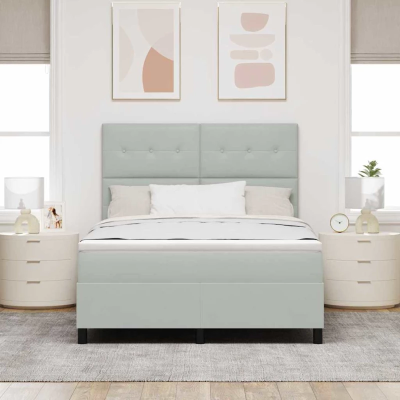 vidaXL Κρεβάτι Box Spring με Στρώμα & LED Φως Γκρι 140x200 εκ Βελούδο
