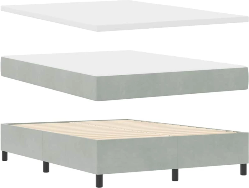 vidaXL Κρεβάτι Box Spring με Στρώμα & LED Φως Γκρι 140x200 εκ Βελούδο