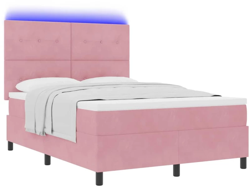 vidaXL Κρεβάτι με Βάση με Στρώμα & LED Ροζ 140x200 εκ. Βελούδο
