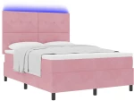 vidaXL Κρεβάτι με Βάση με Στρώμα & LED Ροζ 140x200 εκ. Βελούδο