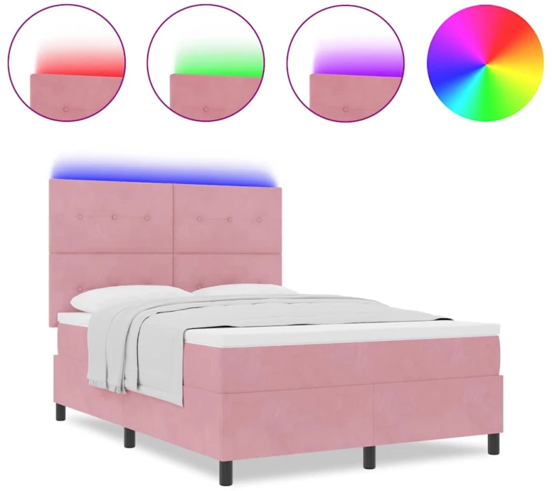 vidaXL Κρεβάτι με Βάση με Στρώμα & LED Ροζ 140x200 εκ. Βελούδο