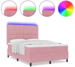 vidaXL Κρεβάτι με Βάση με Στρώμα & LED Ροζ 140x200 εκ. Βελούδο