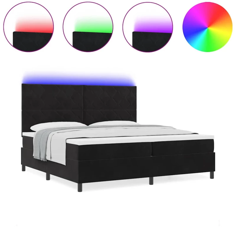vidaXL Κρεβάτι με Βάση και Στρώμα & LED Μαύρο 200x200 εκ. Βελούδο