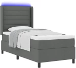 vidaXL Κρεβάτι με Στρώμα & LED σε Σκούρο Γκρι, 90x190 εκ, Υφασμα