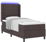 vidaXL Κρεβάτι με ελατήρια και στρώμα & LED Καφέ 90x200 εκ, Υφάσμα