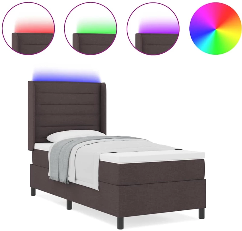 vidaXL Κρεβάτι με ελατήρια και στρώμα & LED Καφέ 90x200 εκ, Υφάσμα