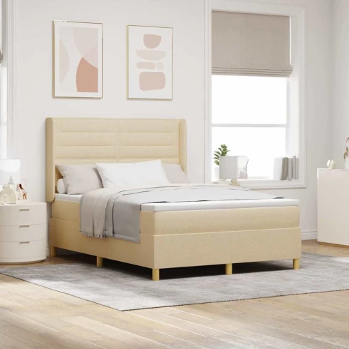Κρεβάτι Box Spring με Στρώμα & LED Κρεμ 140x200 εκ Υφάσματος