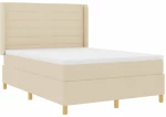 Κρεβάτι Box Spring με Στρώμα & LED Κρεμ 140x200 εκ Υφάσματος