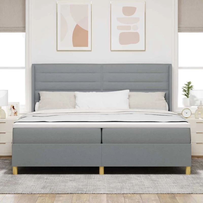 κρεβάτι Box Spring vidaXL με στρώμα και LED Γκρι 200x200 εκ Υφασμάτινο