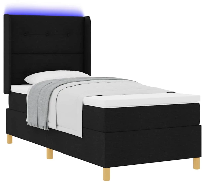 κρεβάτι box spring vidaXL με στρώμα και LED Μαύρο 90x190 εκ. Υφασμάτινο