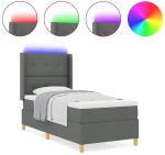 vidaXL Κρεβάτι με Στρώμα & LED Σκούρο Γκρι 100x200 εκ. Ύφασμα