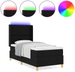 vidaXL Κρεβάτι με Στρώμα & LED Μαύρο 90x200 εκ Υφασμάτινο