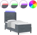 vidaXL Κρεβάτι Box Spring με Στρώμα & LED Σκούρο Γκρι 90x200 cm Βελούδο
