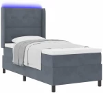 κρεβάτι Box Spring με στρώμα & LED γκρίζο σκούρο 90x190 εκ. Βελούδο