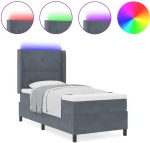 κρεβάτι Box Spring με στρώμα & LED γκρίζο σκούρο 90x190 εκ. Βελούδο