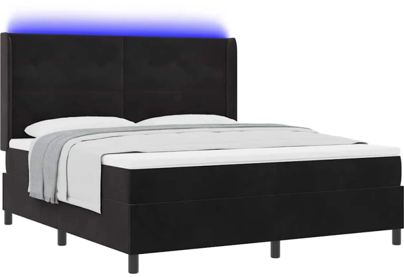 vidaXL Κρεβάτι με Στρώμα και LED Μαύρο 180x200 εκ Βελούδο
