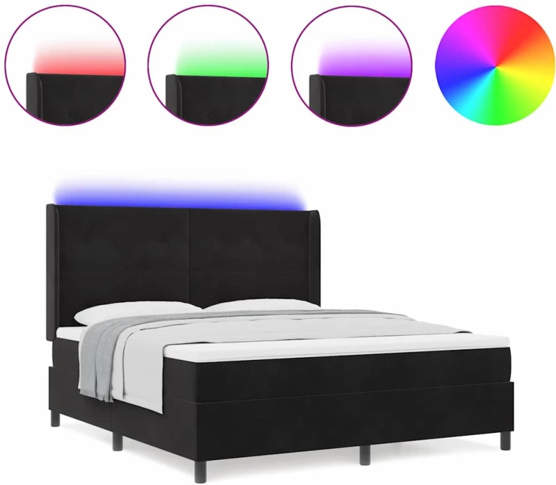 vidaXL Κρεβάτι με Στρώμα και LED Μαύρο 180x200 εκ Βελούδο
