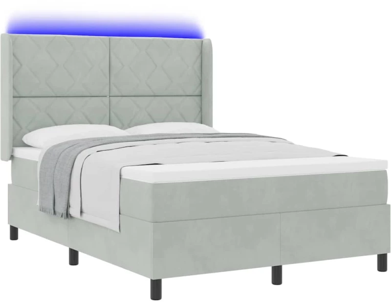 κρεβάτι Box Spring με στρώμα και LED ζωήXL γκρι 140x200 εκ. βελούδο