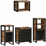 vidaXL Σετ Επίπλων Μπάνιου 4 pcs Πολύχρωμο Στερεό ανακτημένο ξύλο