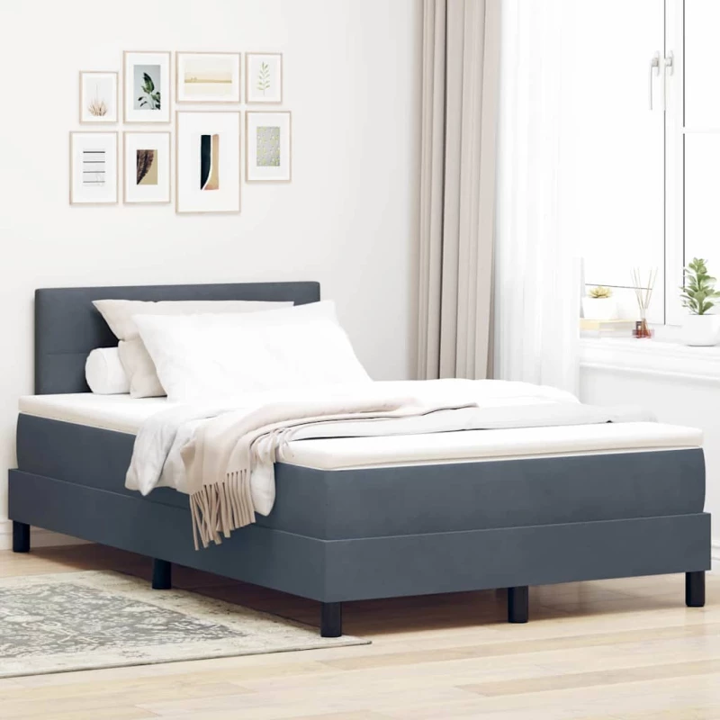 vidaXL Κρεβάτι Box Spring με Στρώμα Σκούρο Γκρι Μικρό Διπλό Βελούδινο
