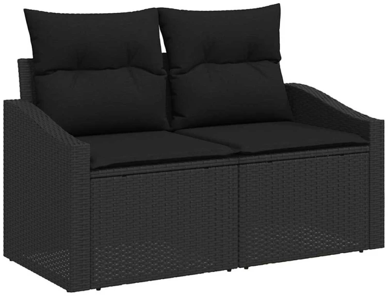 vidaXL 12 Τεμάχιο Καναπέ Κήπου Με Μαξιλάρια Μαύρο Poly Rattan Acacia