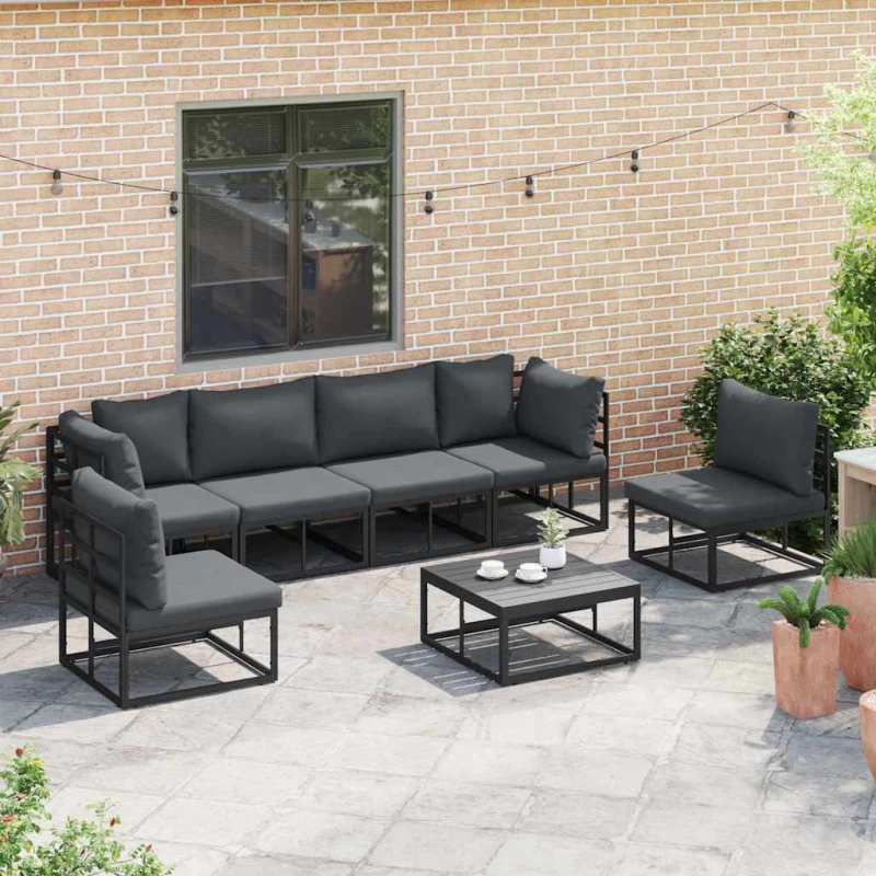 vidaXL Σετ Καναπέ Κήπου 7 pcs Μαύρο 70 x 70 x 32 εκ Αλουμίνιο