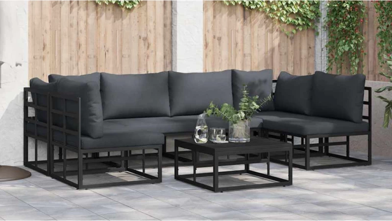 vidaXL Σετ Καναπέ Κήπου 7 pcs Μαύρο 70 x 70 x 32 εκ Αλουμίνιο