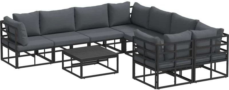vidaXL Σετ Καναπέ Κήπου 9 pcs Μαύρο 70 x 70 x 32 εκ Αλουμίνιο