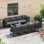 vidaXL Σετ Καναπέ Κήπου 9 pcs Μαύρο 70 x 70 x 32 εκ Αλουμίνιο