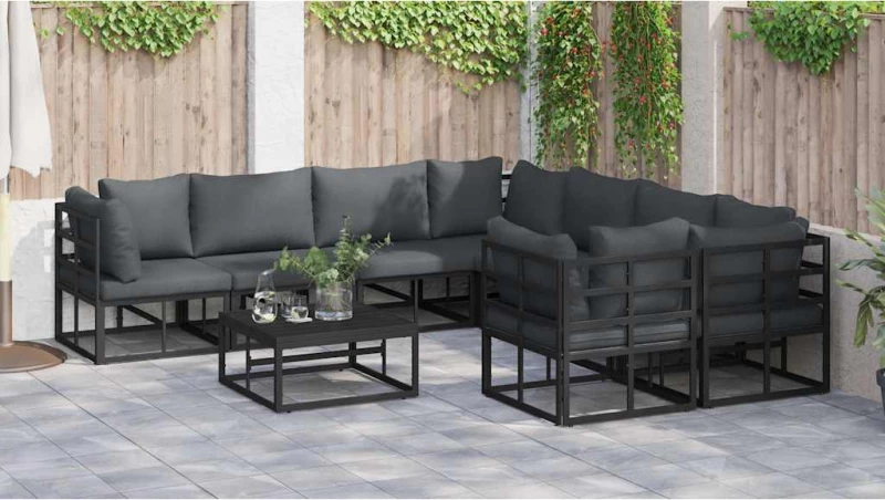 vidaXL Σετ Καναπέ Κήπου 9 pcs Μαύρο 70 x 70 x 32 εκ Αλουμίνιο