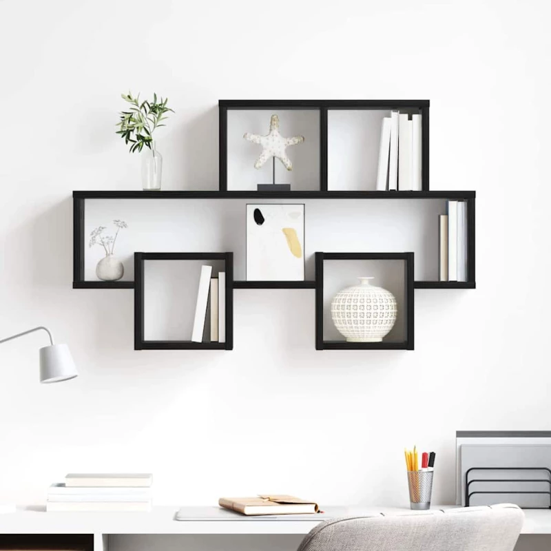 vidaXL Ράφι Τοίχου Μαύρη Δρυς 82 x 15 x 51 εκ. Επεξεργασμένο ξύλο