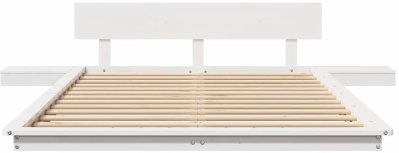 vidaXL Κρεβάτι Πλατφόρμα με Κομοδίνα Λευκό 120x190 εκ. Μασίφ Ξύλο