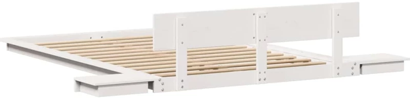 vidaXL Κρεβάτι Πλατφόρμα με Κομοδίνα Λευκό 120x190 εκ. Μασίφ Ξύλο