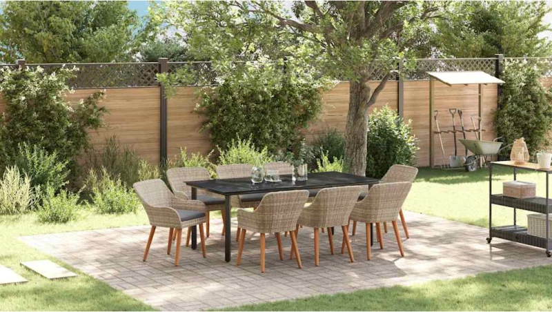 vidaXL Σετ τραπεζαρίας 9 pcs Ανοιχτό γκρι και Μαύρο 200x100x74 cm