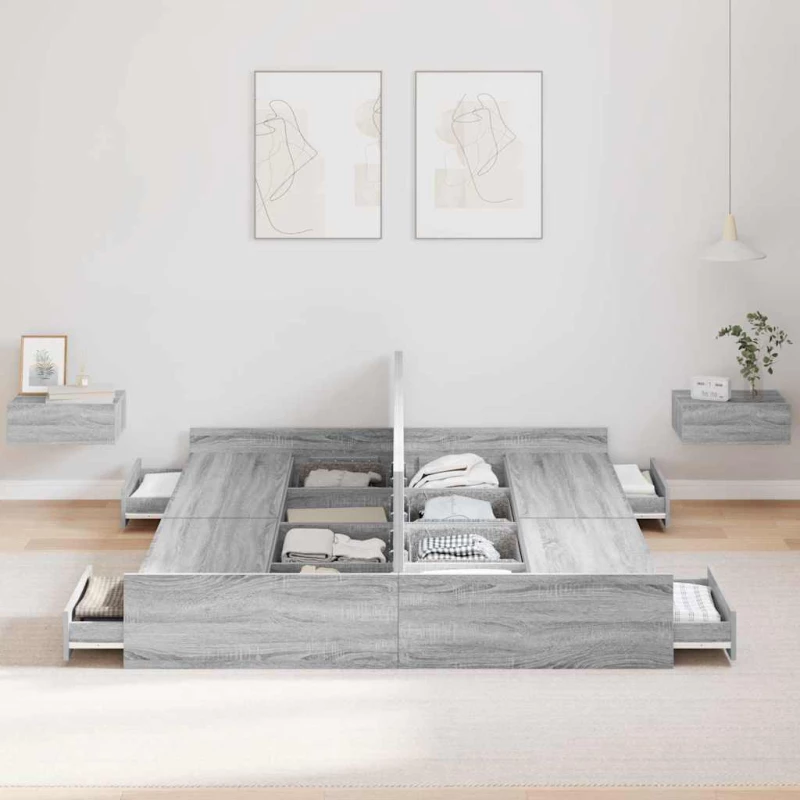 vidaXL Κρεβάτι με αποθηκευτικό χώρο Γκρι sonoma 160 x 200 cm
