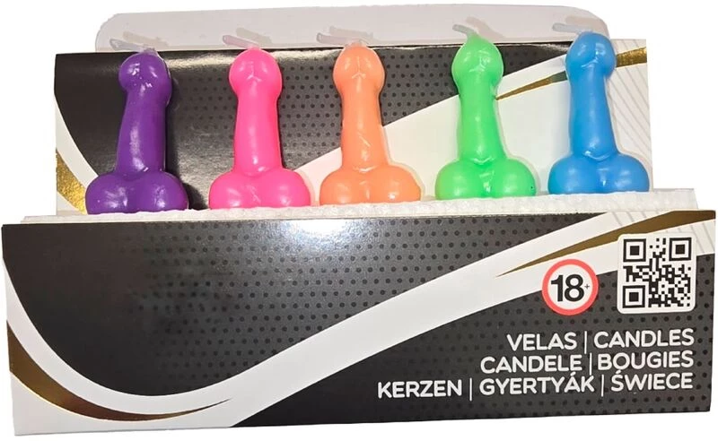 DIABLO PICANTE - BOX OF 5 PENIS-SHAPED CANDLES IN DIFFERENT COLORS