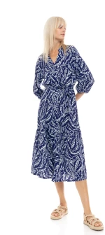 Γυναικείο Beachdress Pink Label - LONG BLUE PALM - Viscose - 3/4 Μανίκι