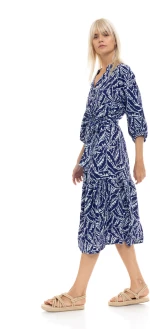 Γυναικείο Beachdress Pink Label - LONG BLUE PALM - Viscose - 3/4 Μανίκι