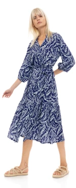 Γυναικείο Beachdress Pink Label - LONG BLUE PALM - Viscose - 3/4 Μανίκι