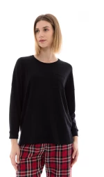 Γυναικεία Πυτζάμα Pink Label - Καρό κόκκινο - Μαύρη - Cotton - Regular Fit