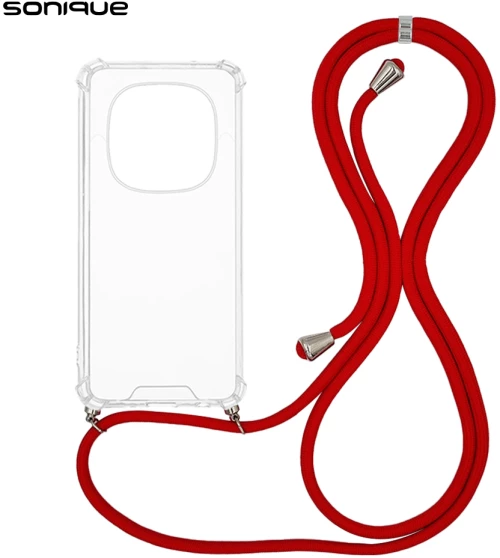 Θήκη Σιλικόνης με Κορδόνι Sonique Armor Clear Xiaomi Redmi Note 14 Pro 4G Κόκκινο