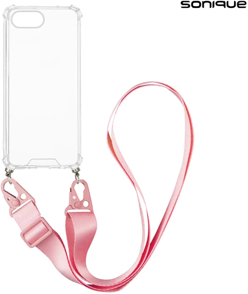 Θήκη Σιλικόνης με Strap Sonique Armor Clear Apple iPhone 16e Ροζ
