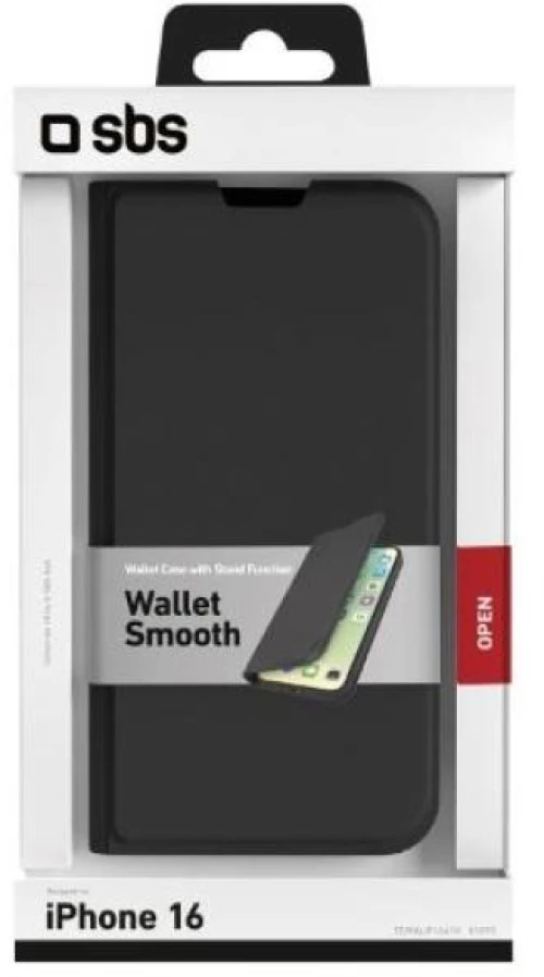 Sbs book wallet smooth case for iphone 16 black