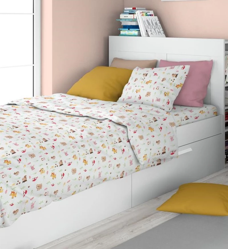 Σετ Σεντόνια Μονά 3τμχ (160x240) Forest Animals 571 White-Pink βαμβακερά DimCol