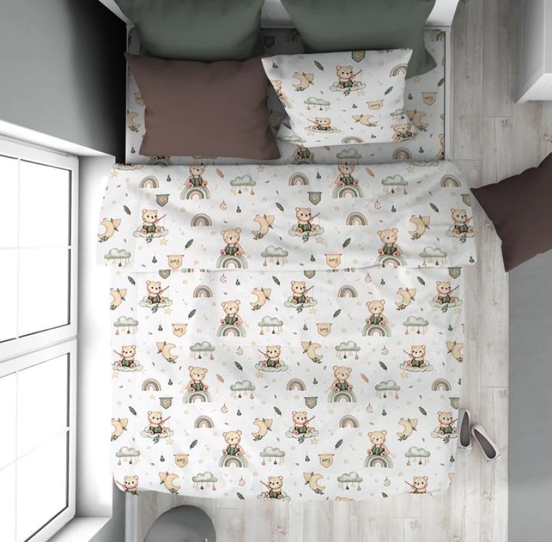 Σετ Σεντόνια Μονά 2τμχ (160x240) Cloudy Bear 581 White-Olive βαμβακερά DimCol