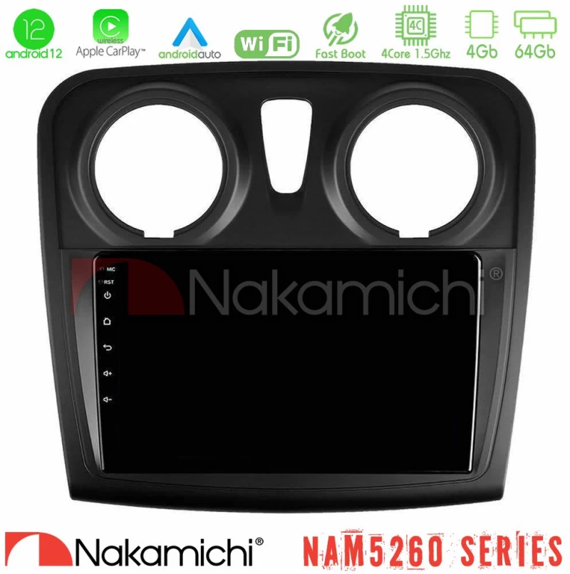 Nakamichi NAM5260 Series 4Core Android12 4+64GB Dacia Dokker 2014-2021 Navigation Multimedia Tablet 9" Με Carplay & Android Auto
