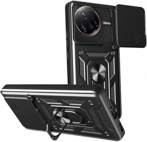 Θήκη Xiaomi Poco F7 Pro Bodycell Armor Slide Ανθεκτική με Κάλυμμα για την Κάμερα & Μεταλλικό Ring Holder - Black (5206015082801)
