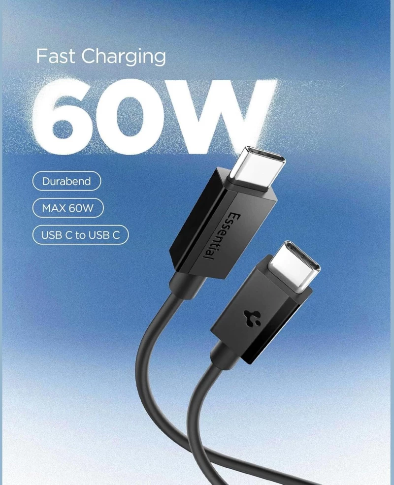 Καλώδιο Type-C Spigen Essential EB6020CC Φόρτισης & Μεταφοράς Δεδομένων σε Type-C 200cm 60W - Black (ACA08720)