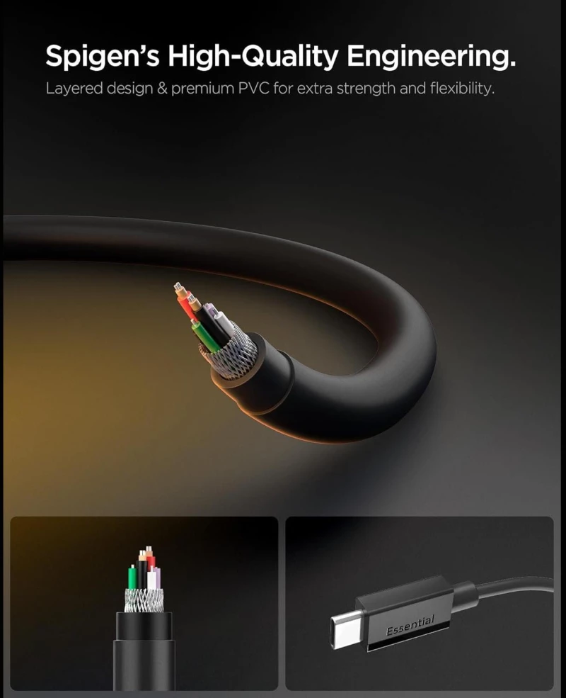Καλώδιο Type-C Spigen Essential EB6020CC Φόρτισης & Μεταφοράς Δεδομένων σε Type-C 200cm 60W - Black (ACA08720)